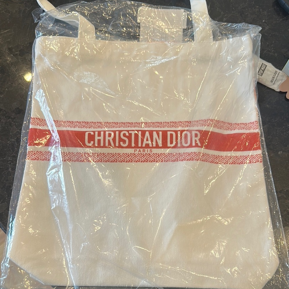 Christian Dior White and Red Tote Bag